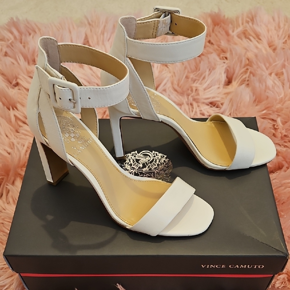 Vince Camuto White Bevyn Open Toe Heels. Size 6½